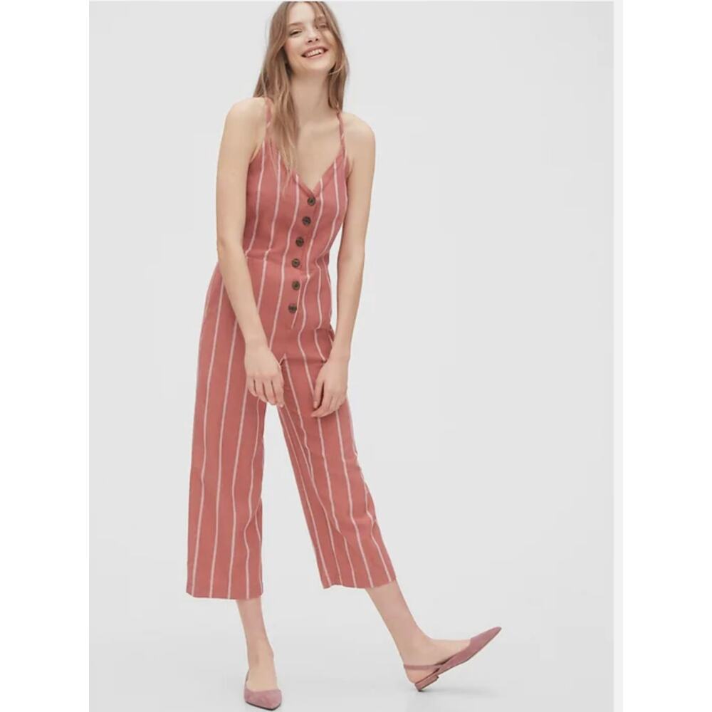 Gap Tie-Back Cami Jumpsuit Red‎ Stripe Size 16 Cropped Resortwear Beach